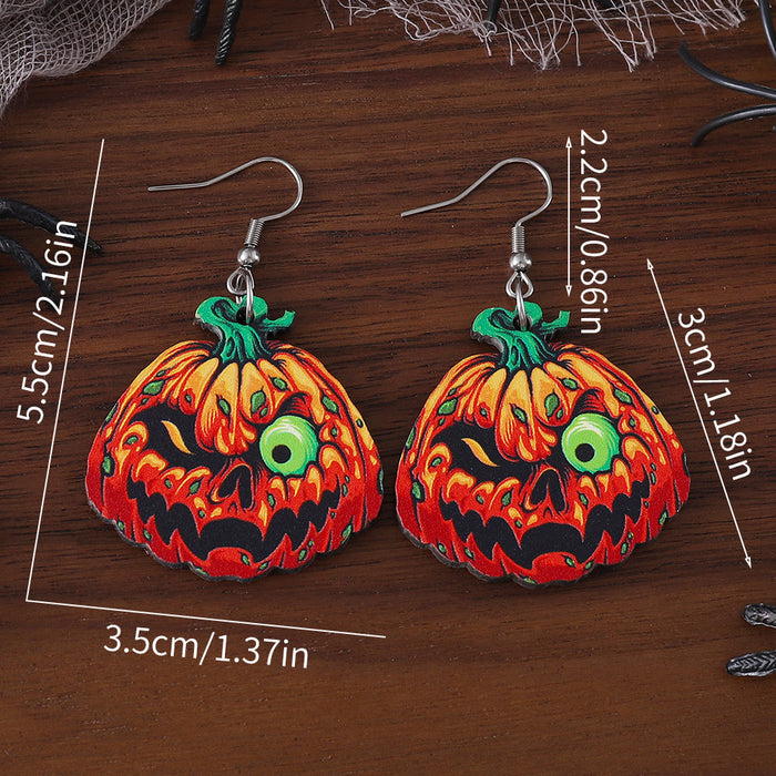 Wholesale  Western-style  Pumpkin Pendant Earrings Wooden Gothic-style Double-sided Earrings