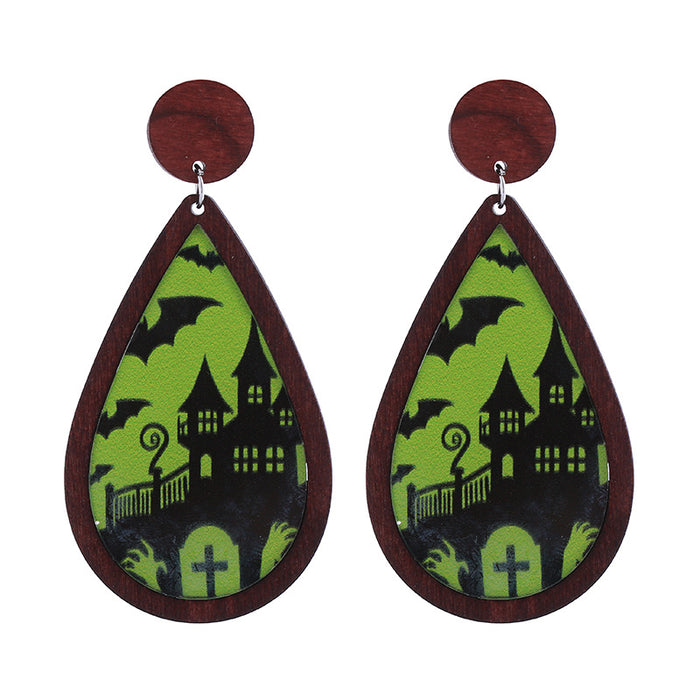 Wholesale  Horror Party Wooden Inlaid Acrylic Double-sided Funny Holiday Earrings Accessories