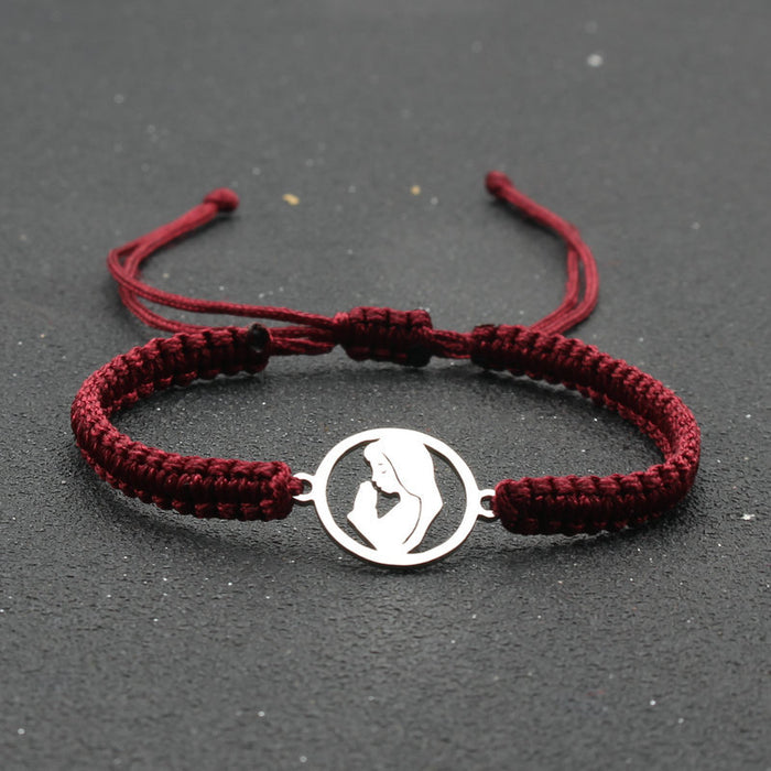 Wholesale ewelry Round Stainless Steel Bracelet Handmade Woven Red Rope Bracelet Couple Bracelet