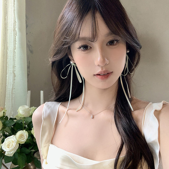Wholesale Bow Ribbon Pearl Earrings Unique Sweet Earrings for Women