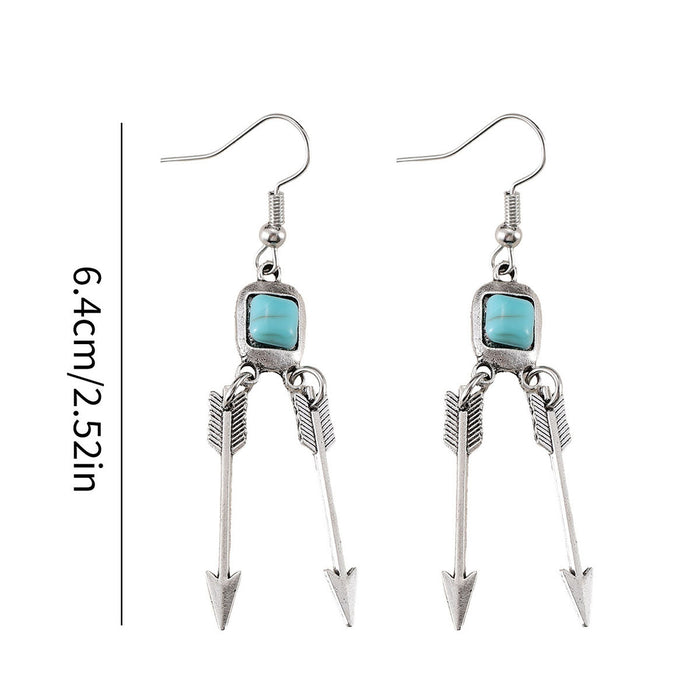 Wholesale Old silver irregular turquoise pendant feather arrow earrings creative retro earrings