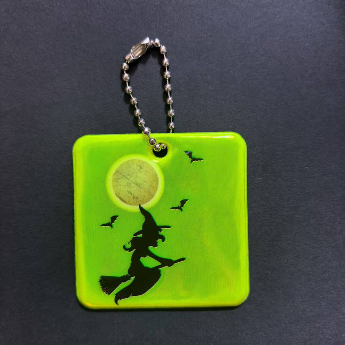 Wholesale  Reflective Square Chain Keychain With PVC Pumpkin Lantern Bat Witch Charms Decorative Car Key Accessory Gift