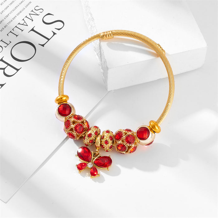 Wholesale Stainless steel butterfly bead bracelet with high-end feel and diamond inlaid pendant bracelet