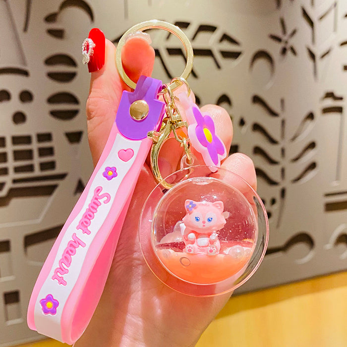 Wholesale Acrylic Oil Filled Little Fox Milk Tea Bottle Cartoon Keychain JDC-KC-RunX015