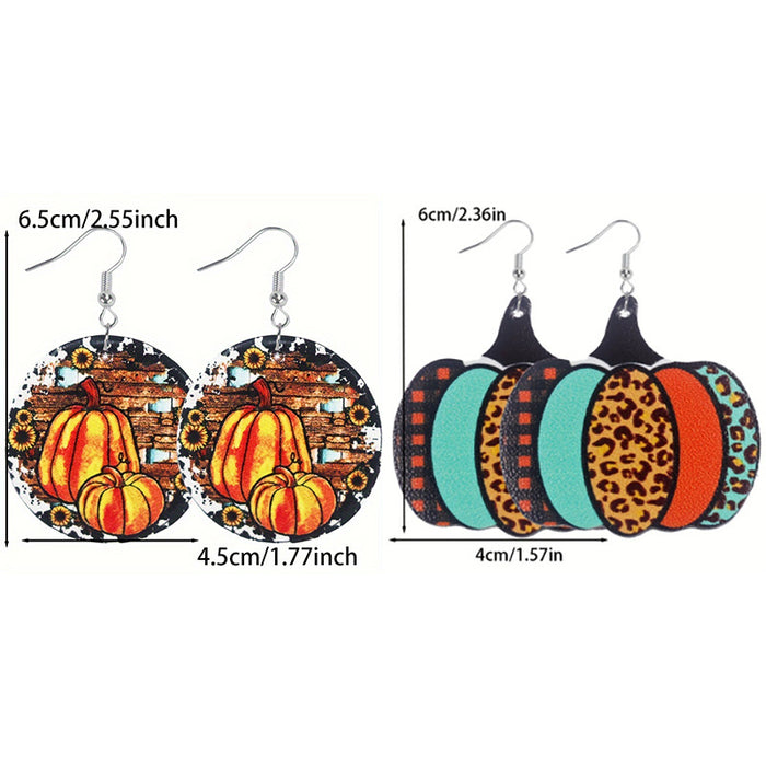 Wholesale Thanksgiving Round Summer Pumpkin Maple Leaf Leopard Print Striped European and American Hot Selling Women' s Leather Earrings
