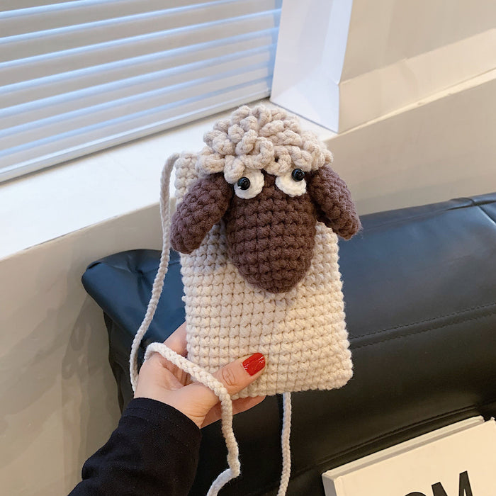 Wholesale Cartoon Cute Lamb Woven Bag Handmade Knitted Wool Bag Fashion Parent-Child Shoulder Crossbody Bag