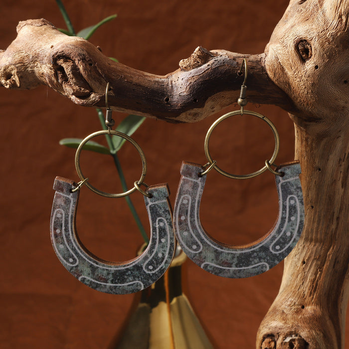 Wholesale Wooden Printing Retro Stars Oval Irregular Quadrilateral Earrings Personalized