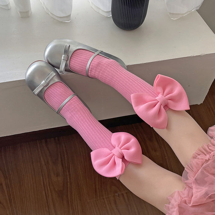 Wholesale Bow Lace Cotton Socks Candy-colored  Mid-length Socks Cute Children' s Calf Piled Socks