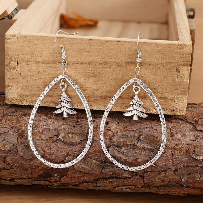 Wholesale Earrings Alloy Retro Water Drop Shaped Hollow Hammered Christmas Tree JDC-ES-Saip104