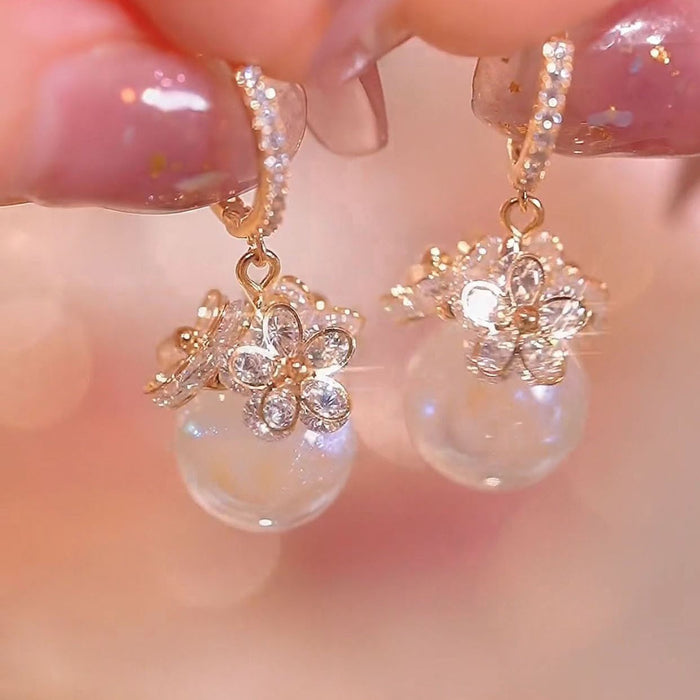 Wholesale Zircon diamond ball copper earrings