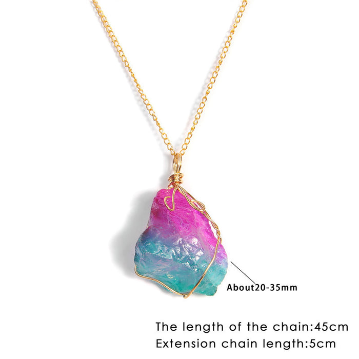 Wholesale Handmade wire wrapped raw gemstone pendant irregular lucky stone clavicle necklace