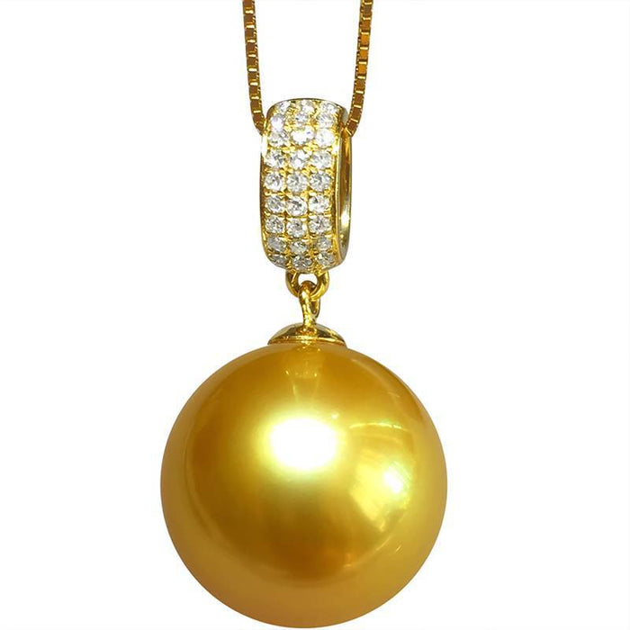 Wholesale  gold beads pearl pendant necklace 15-16mm18k gold diamond pearl necklace