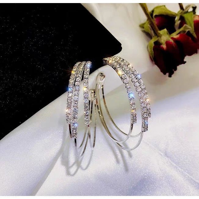 Wholesale Full diamond round exaggerated gold edged earrings