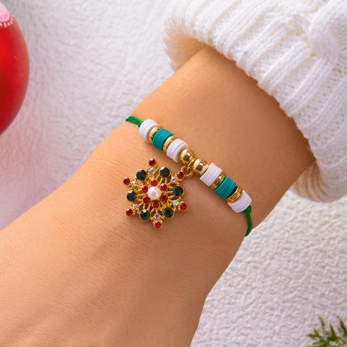 Wholesale Colorful Christmas Bracelet Simple Christmas Tree Snowflake Pendant Polymer Clay Braided Bracelet