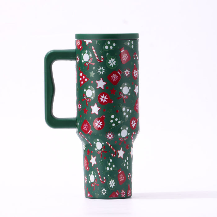 Wholesale Creative Christmas Design 40oz Insulated Car Cup with Handle 304 Stainless Steel Beverage Tumbler MOQ≥2