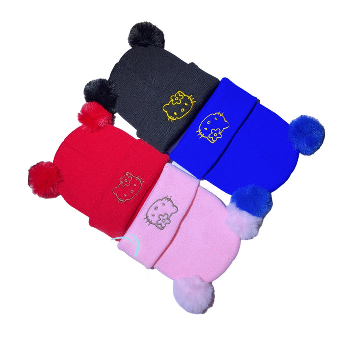 Wholesale Cute Kitten Embroidered Knitted Hat Cartoon Cat Beanie Warm Hat Children' s Pullover Hat