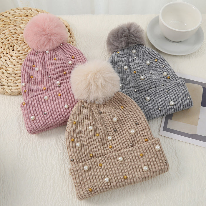 Wholesale Cotton Winter Fur Ball Pearl Rivet Beanie JDC-FH-HXL001