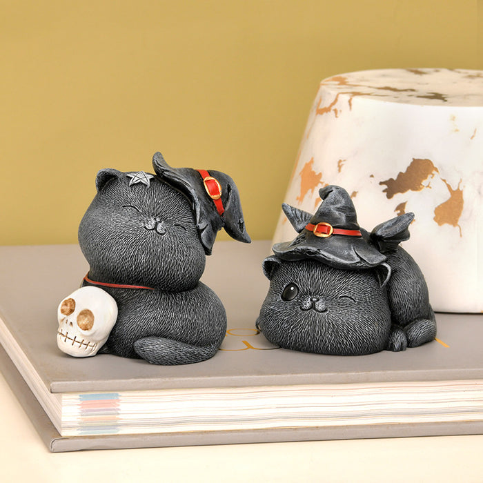 Wholesale Cute Cartoon Skull Cat Resin Sculpture Home Office Desktop