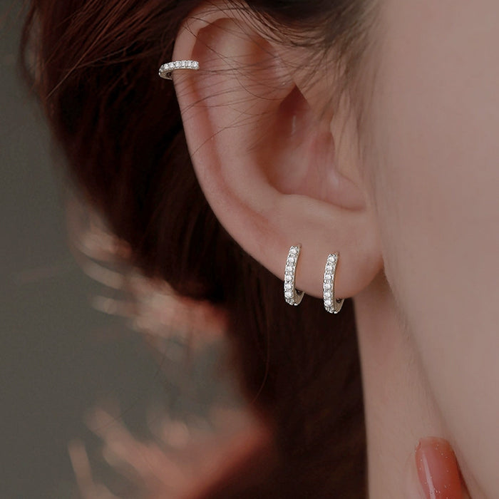 Wholesale Silver plated zircon earrings with diamond studded rings and earrings