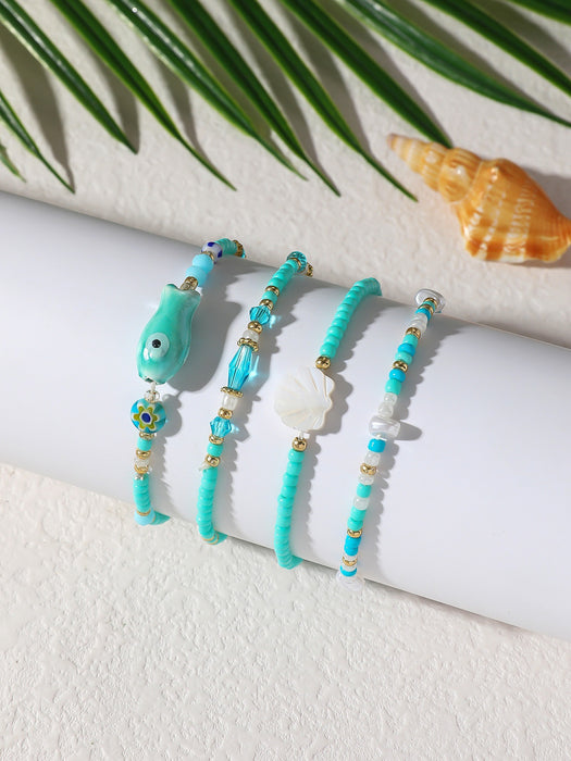 Wholesale Beaded Bracelet Set 5-Piece Heart Design Stackable Bracelets