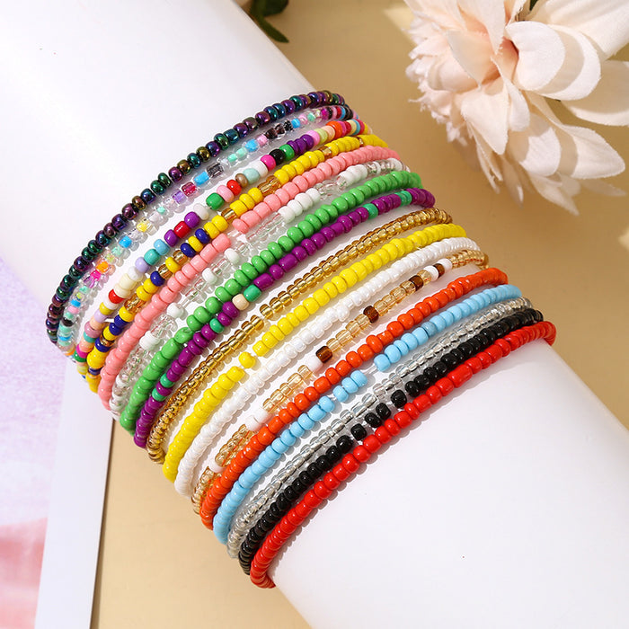Wholesale Handmade colorful rice bead beach chain bracelet DIY finished bead string bracelet