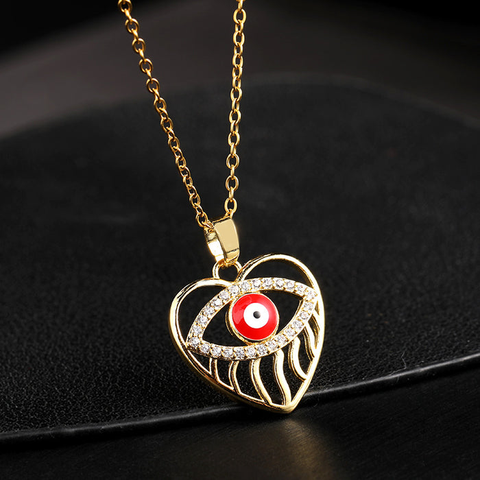 Wholesale Copper Inlaid Zirconia Pendant Devil Eye Necklace JDC-NE-ShangY036