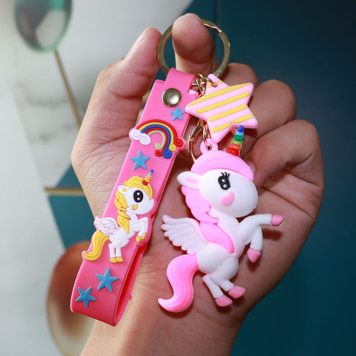 Wholesale Trendy Rainbow Unicorn Cartoon Keychain Cute Pony Car Key Accessory Bag Charm Gift