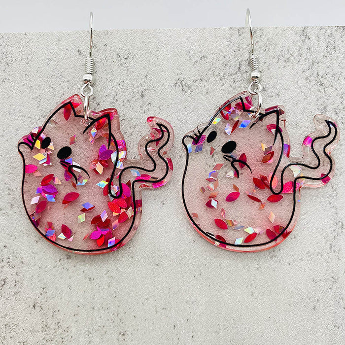 Wholesale Christmas earrings pink Christmas tree five-pointed star cat acrylic earrings Christmas gift