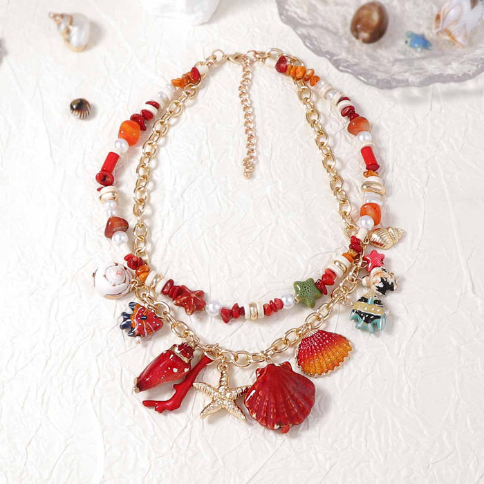 Wholesale Fresh Scallop Conch Pendant Double Layer Stacked Necklace