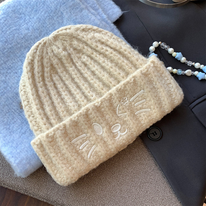 Wholesale Cute cat cartoon embroidered knitted hat