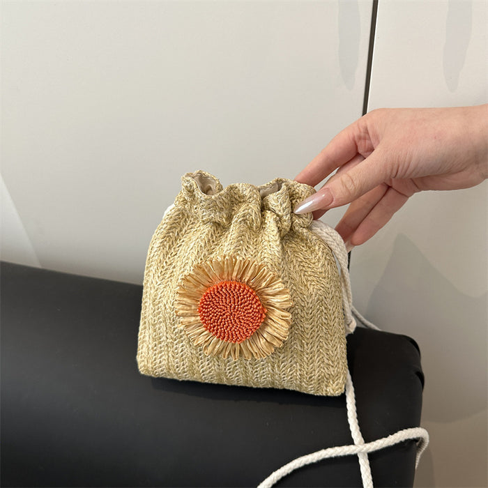 Wholesale Grass woven bag, flower new style, water bucket bag, woven crossbody bag