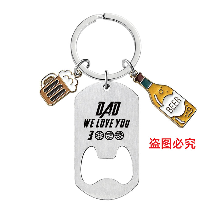 Wholesale Bottle Opener Wine Glass Father's Day Stainless Steel Keychain JDC-KC-GangGu051