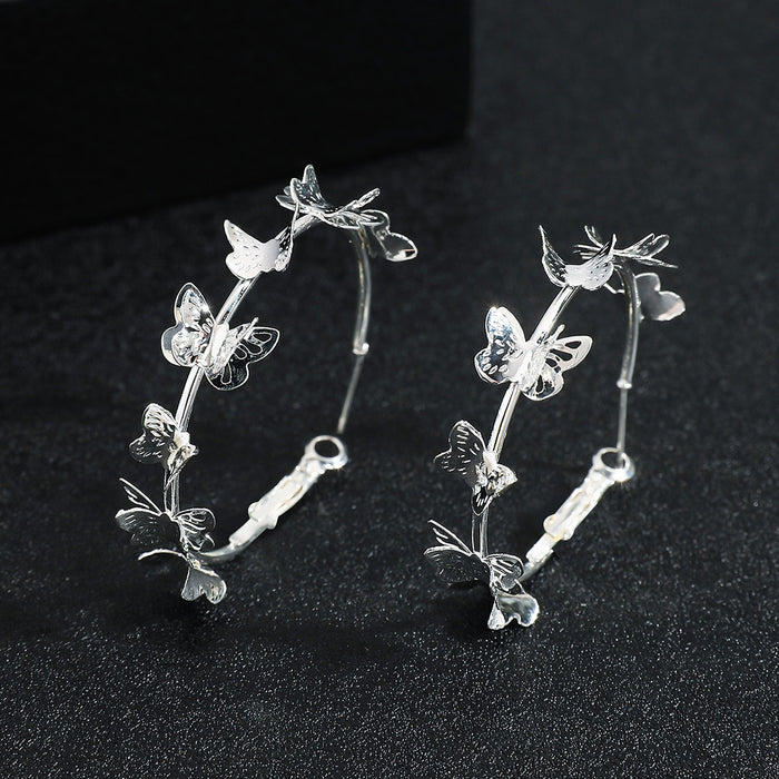 Wholesale Zinc Alloy Butterfly Hoop Earrings Pink Multi-Layer Hollow Design Jewelry Accessory MOQ≥2