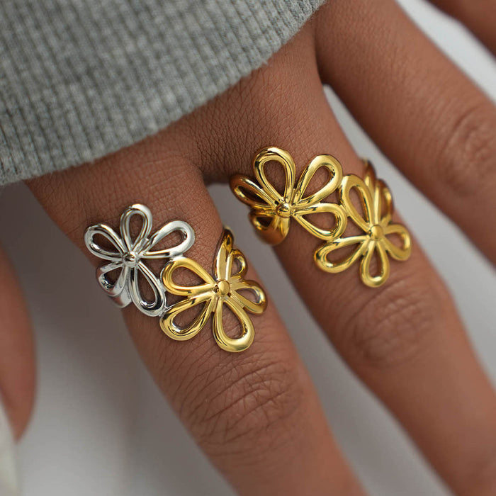 Wholesale Jewelry Stainless Steel 18K Gold Flower Open Ring Hand Jewelry
