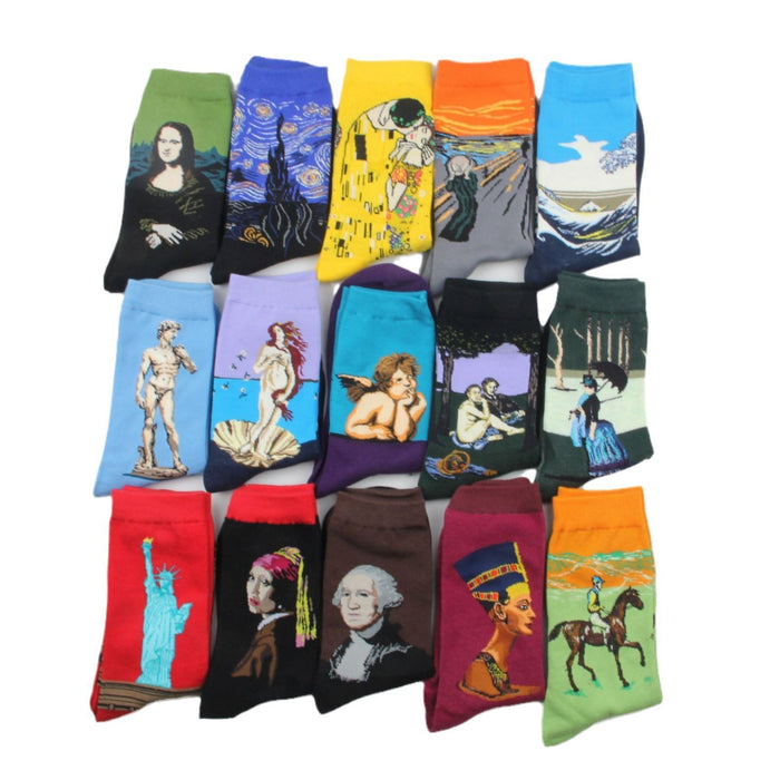 Wholesale Autumn and Winter Men's Socks New Style Personality Literary Retro World Famous Painting Series Men's Socks Oil Painting Socks Factory Direct JDC-SK-CG003