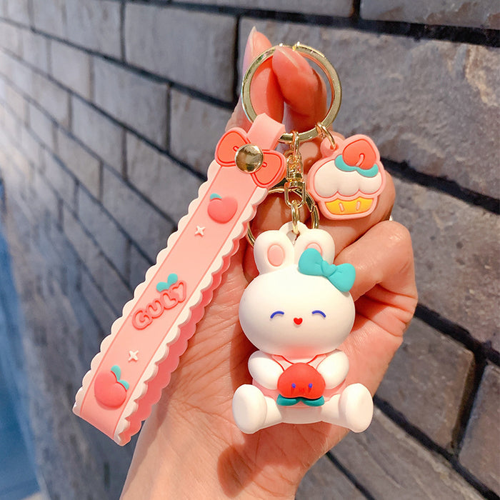 Wholesale Cartoon Bow Tie Rabbit Keychain PVC Car Key Accessory Gift