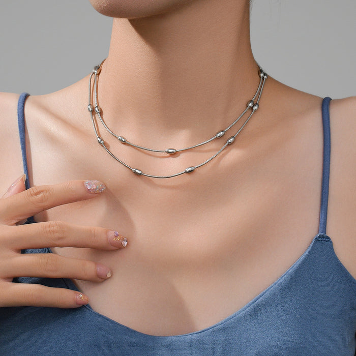 Wholesale 2pcs Stacked necklaces,  plain chain,  snake bone,  titanium steel chain