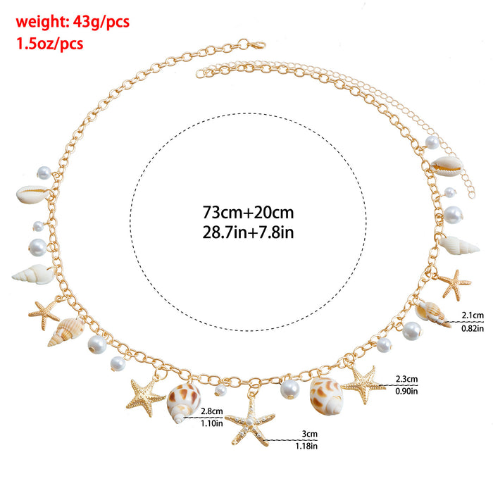 Wholesale Bohemian summer beach shell waist necklace seaside travel imitation pearl starfish conch pendant body chain