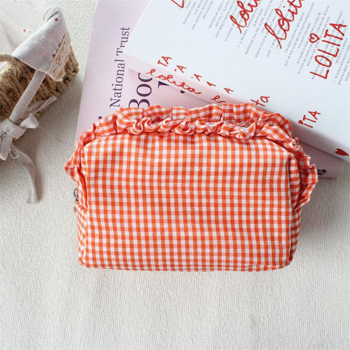 Wholesale Trendy Black Plaid Pleated Lace Pencil Case Large Capacity Student Stationery Pouch Boutique Gift