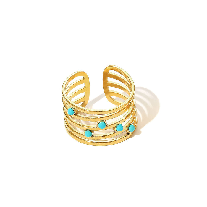 Wholesale Stainless Steel Gold Turquoise Adjustable Rings
