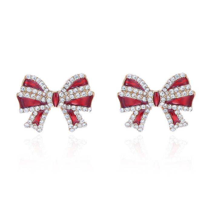 Wholesale Rhinestone Christmas Earrings Santa Candy Cane Bow Alloy Plated Fashion Accessory