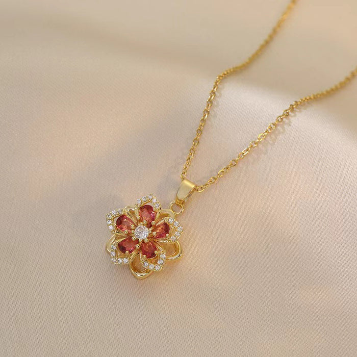 Wholesale Necklace zircon flower niche fashion new design pendant temperament titanium steel necklace