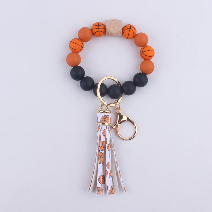 Wholesale printing tassel accessories silicone beads keychain