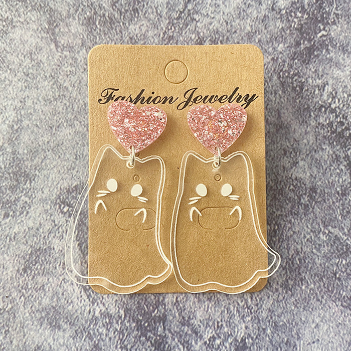 Wholesale  Ghost Cat Cute Funny Ghost Earrings Holiday Transparent Earrings
