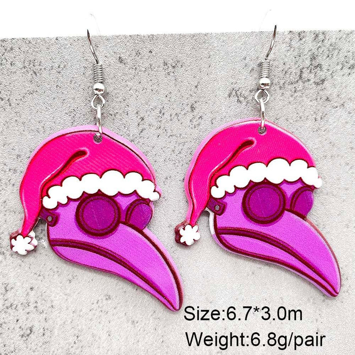 Wholesale Double-sided acrylic earrings Pink Christmas  pendant earrings