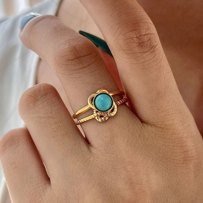 Wholesale Stainless Steel Gold Turquoise Rings