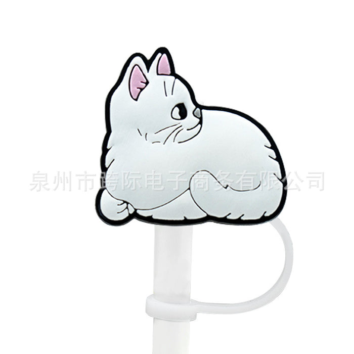Wholesale New Cat Animal Straw Cover 10MM Straw Cap Silicone Dust Stopper Cute Anime Party Straw Decoration