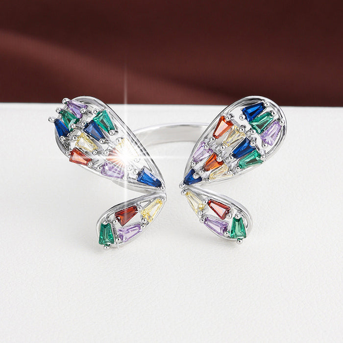 Wholesale Copper Zircon Butterfly Adjustable Ring Gold+ White Fashion Jewelry Accessory