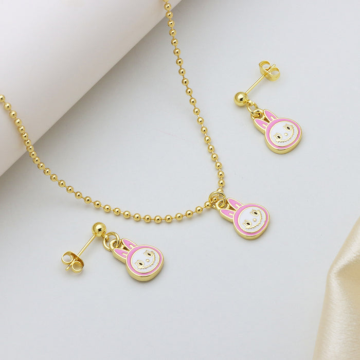 Wholesale Cartoon Cat Color Dripping Oil Brass Pendant Pendant Ball Chain Cute Earrings Set