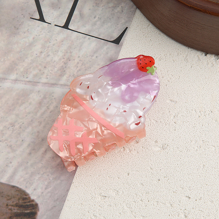 Wholesale PVC Cute Ice Cream Cone Claw Clip Colorful Cream Design Women S Hair Accessory Everyday Styling Gift